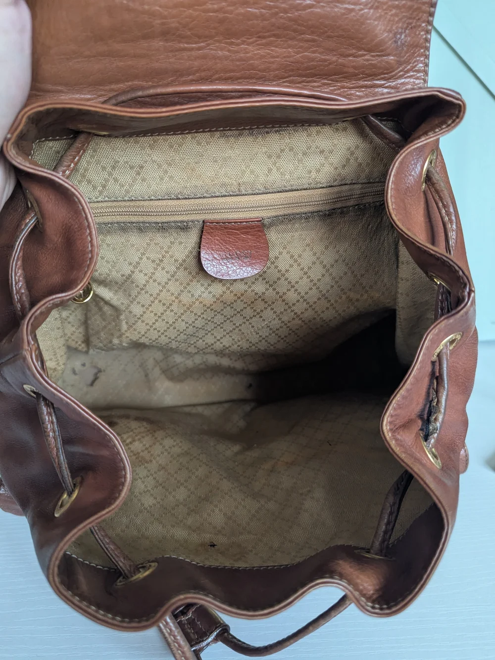 Gucci Cognac Leather Bamboo-Handle Backpack